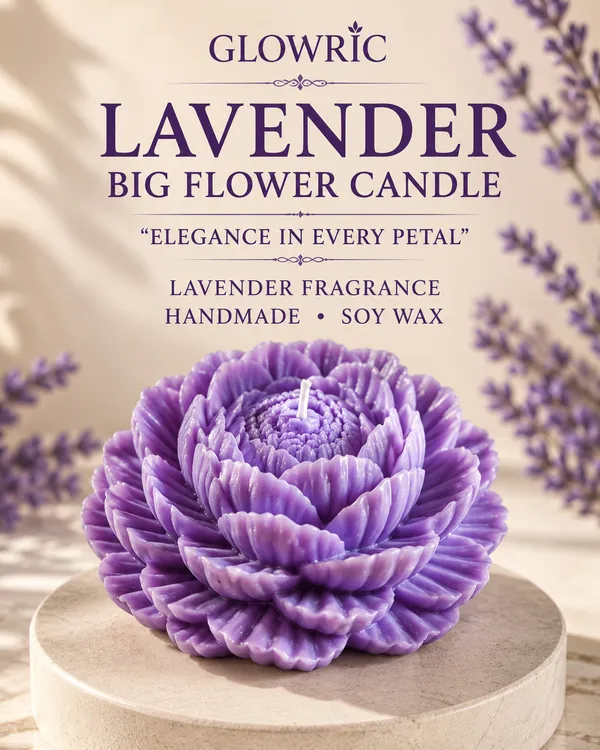 GLOWRIC_Lavender_Big_Flower_Candles_Set_of_2_|_Handmade_Soy_Wax_Scented_Candles_|_Floral_Decorative_Candles_for_Home_Decor,_Gifting_&_Special_Occasions