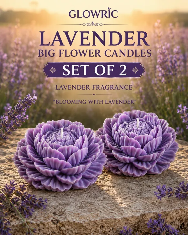 GLOWRIC_Lavender_Big_Flower_Candles_Set_of_2_|_Handmade_Soy_Wax_Scented_Candles_|_Floral_Decorative_Candles_for_Home_Decor,_Gifting_&_Special_Occasions