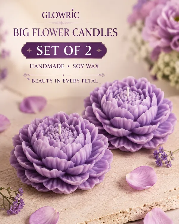 GLOWRIC_Lavender_Big_Flower_Candles_Set_of_2_|_Handmade_Soy_Wax_Scented_Candles_|_Floral_Decorative_Candles_for_Home_Decor,_Gifting_&_Special_Occasions