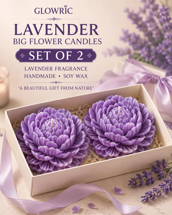 GLOWRIC_Lavender_Big_Flower_Candles_Set_of_2_|_Handmade_Soy_Wax_Scented_Candles_|_Floral_Decorative_Candles_for_Home_Decor,_Gifting_&_Special_Occasions