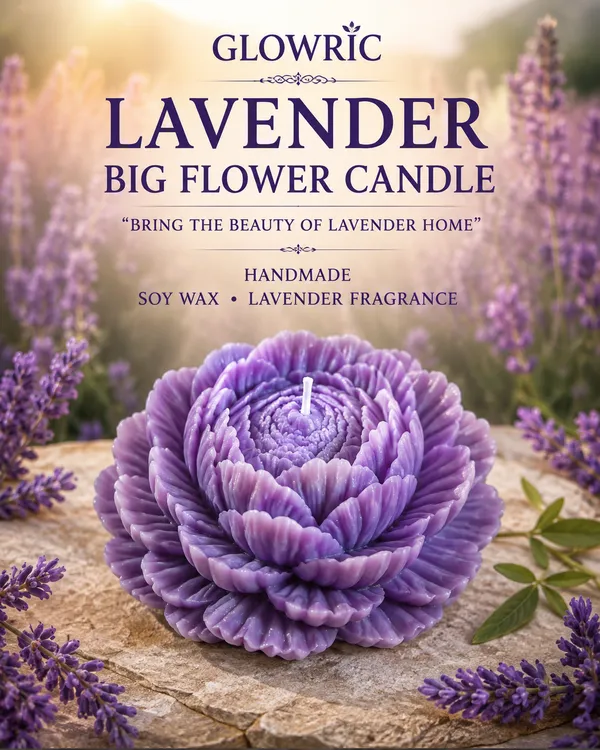 GLOWRIC_Lavender_Big_Flower_Candles_Set_of_2_|_Handmade_Soy_Wax_Scented_Candles_|_Floral_Decorative_Candles_for_Home_Decor,_Gifting_&_Special_Occasions