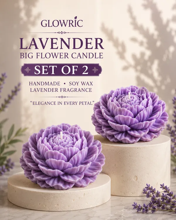 GLOWRIC_Lavender_Big_Flower_Candles_Set_of_2_|_Handmade_Soy_Wax_Scented_Candles_|_Floral_Decorative_Candles_for_Home_Decor,_Gifting_&_Special_Occasions