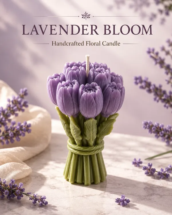 GLOWRIC_Lavender_Bouquet_Candle_|_Handmade_Floral_Candle_|_Lavender_Fragrance_|_Bouquet-Shaped_Wax_Candle_|_Premium_Home_Décor_&_Gift