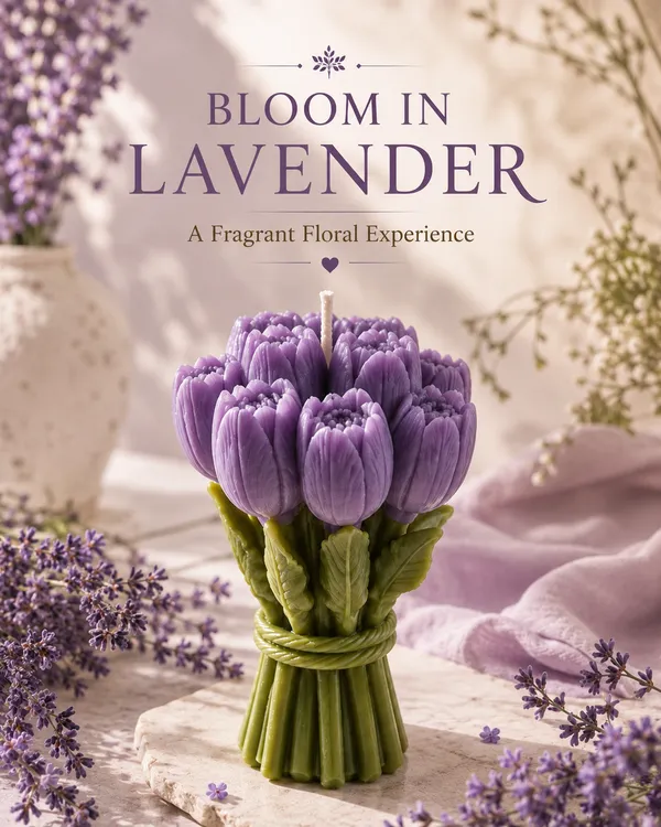 GLOWRIC_Lavender_Bouquet_Candle_|_Handmade_Floral_Candle_|_Lavender_Fragrance_|_Bouquet-Shaped_Wax_Candle_|_Premium_Home_Décor_&_Gift