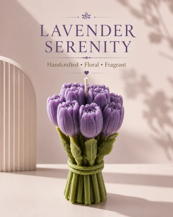 GLOWRIC_Lavender_Bouquet_Candle_|_Handmade_Floral_Candle_|_Lavender_Fragrance_|_Bouquet-Shaped_Wax_Candle_|_Premium_Home_Décor_&_Gift