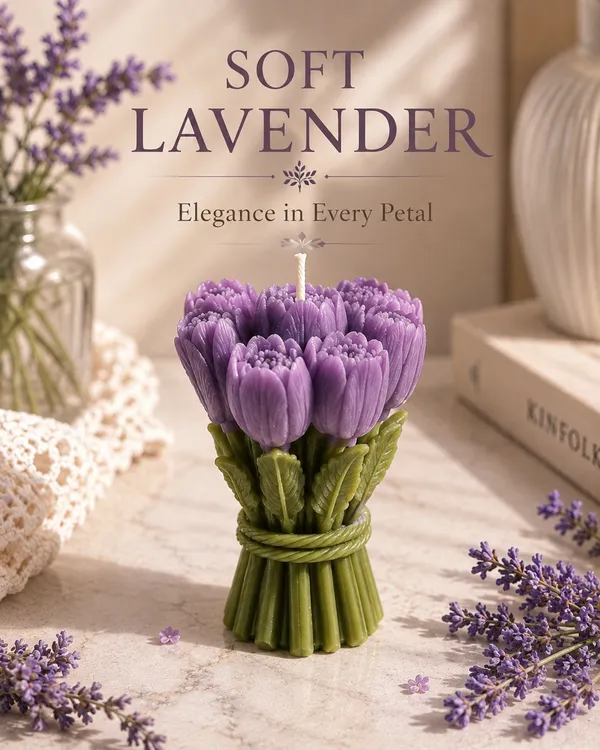 GLOWRIC_Lavender_Bouquet_Candle_|_Handmade_Floral_Candle_|_Lavender_Fragrance_|_Bouquet-Shaped_Wax_Candle_|_Premium_Home_Décor_&_Gift