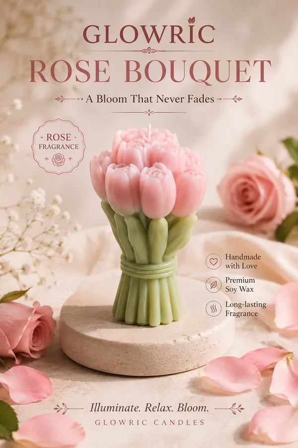 GLOWRIC_Rose_Bouquet_Candle_|_Handmade_Floral_Candle_|_Rose_Fragrance_|_Bouquet-Shaped_Wax_Candle_|_Premium_Home_Décor_&_Gift