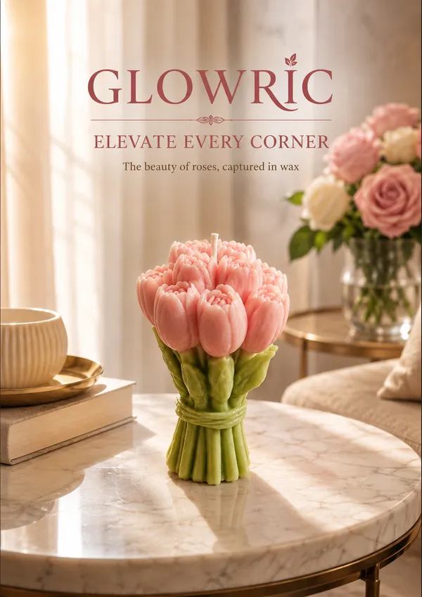 GLOWRIC_Rose_Bouquet_Candle_|_Handmade_Floral_Candle_|_Rose_Fragrance_|_Bouquet-Shaped_Wax_Candle_|_Premium_Home_Décor_&_Gift