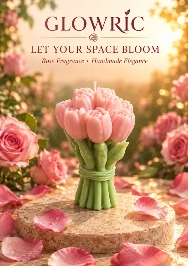 GLOWRIC_Rose_Bouquet_Candle_|_Handmade_Floral_Candle_|_Rose_Fragrance_|_Bouquet-Shaped_Wax_Candle_|_Premium_Home_Décor_&_Gift