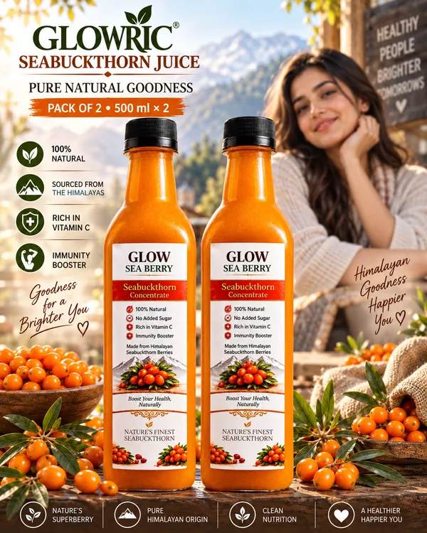 GLOWRIC_Seabuckthorn_Juice_500_ml_×_2_|_100%_Natural_Seabuckthorn_Berry_Juice_|_Himalayan_Seabuckthorn_Drink_|_No_Added_Sugar_|_Pack_of_2