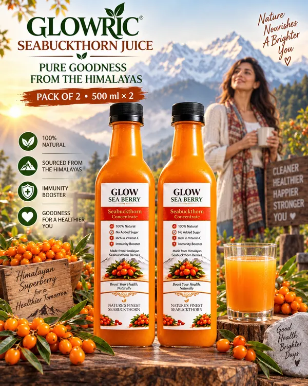 GLOWRIC_Seabuckthorn_Juice_500_ml_×_2_|_100%_Natural_Seabuckthorn_Berry_Juice_|_Himalayan_Seabuckthorn_Drink_|_No_Added_Sugar_|_Pack_of_2