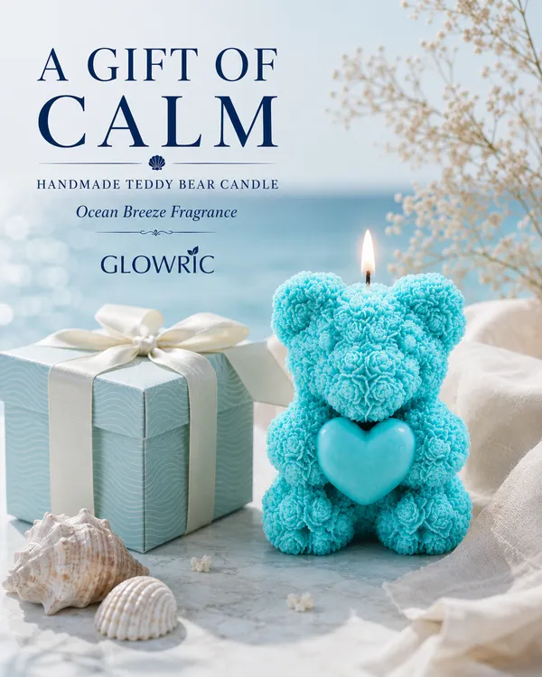 GLOWRIC_Handmade_Teddy_Bear_Candle_|_Ocean_Breeze_Scented_Soy_Wax_Candle_|_Aqua_Blue_Decorative_Bear_Candle_for_Home_Decor,_Gifting,_Bedroom_&_Special_Occasions