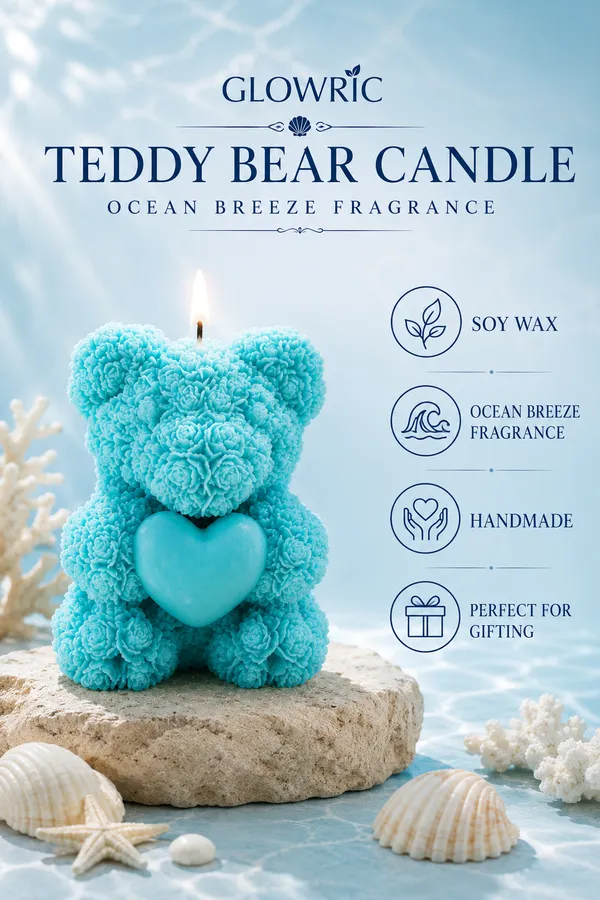 GLOWRIC_Handmade_Teddy_Bear_Candle_|_Ocean_Breeze_Scented_Soy_Wax_Candle_|_Aqua_Blue_Decorative_Bear_Candle_for_Home_Decor,_Gifting,_Bedroom_&_Special_Occasions