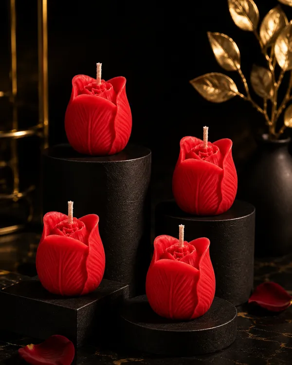 GLOWRIC_Handmade_Red_Rose_Bud_Candles_Pack_of_4_|_Soy_Wax_Rose_Fragrance_Candles_|_Scented_Decorative_Flower_Candles_for_Home_Decor,_Gifting_&_Special_Occasions
