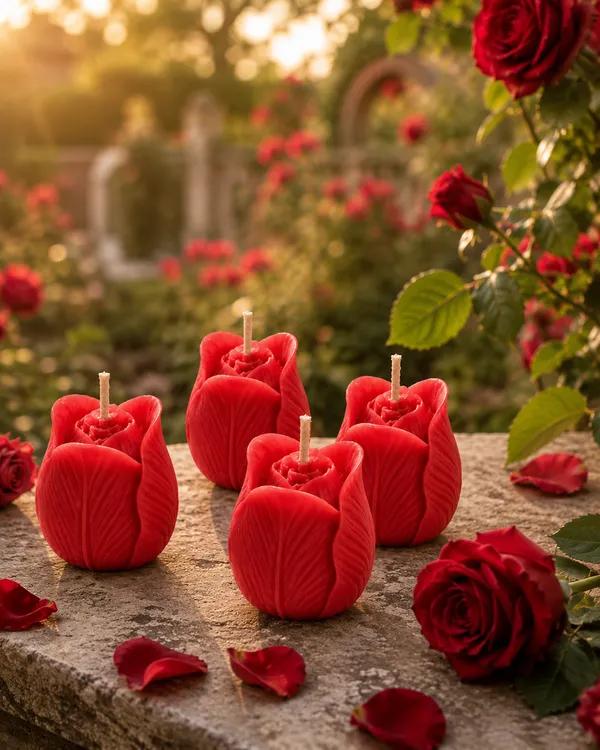 GLOWRIC_Handmade_Red_Rose_Bud_Candles_Pack_of_4_|_Soy_Wax_Rose_Fragrance_Candles_|_Scented_Decorative_Flower_Candles_for_Home_Decor,_Gifting_&_Special_Occasions