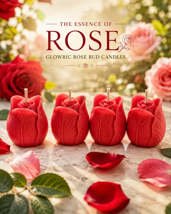 GLOWRIC_Handmade_Red_Rose_Bud_Candles_Pack_of_4_|_Soy_Wax_Rose_Fragrance_Candles_|_Scented_Decorative_Flower_Candles_for_Home_Decor,_Gifting_&_Special_Occasions