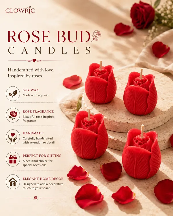 GLOWRIC_Handmade_Red_Rose_Bud_Candles_Pack_of_4_|_Soy_Wax_Rose_Fragrance_Candles_|_Scented_Decorative_Flower_Candles_for_Home_Decor,_Gifting_&_Special_Occasions