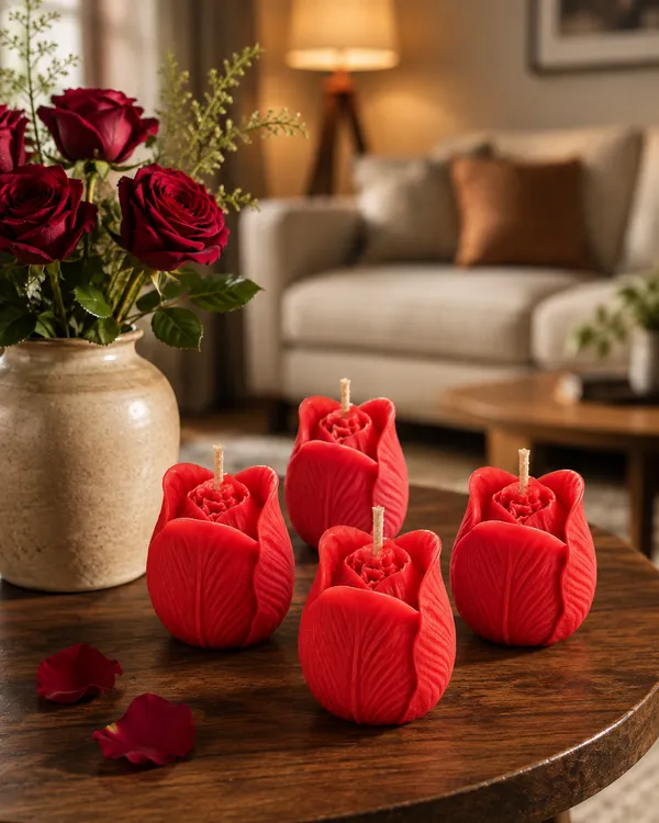 GLOWRIC_Handmade_Red_Rose_Bud_Candles_Pack_of_4_|_Soy_Wax_Rose_Fragrance_Candles_|_Scented_Decorative_Flower_Candles_for_Home_Decor,_Gifting_&_Special_Occasions