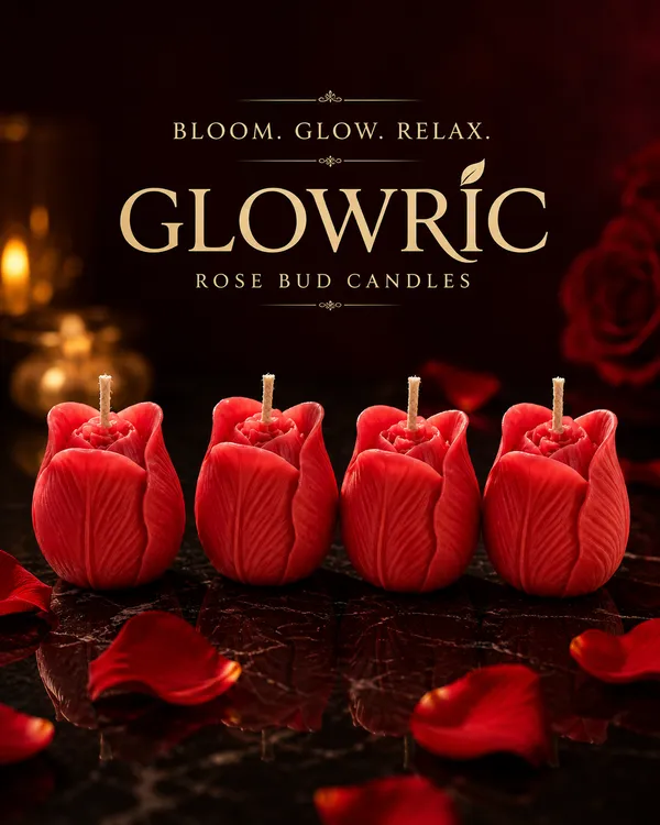 GLOWRIC_Handmade_Red_Rose_Bud_Candles_Pack_of_4_|_Soy_Wax_Rose_Fragrance_Candles_|_Scented_Decorative_Flower_Candles_for_Home_Decor,_Gifting_&_Special_Occasions