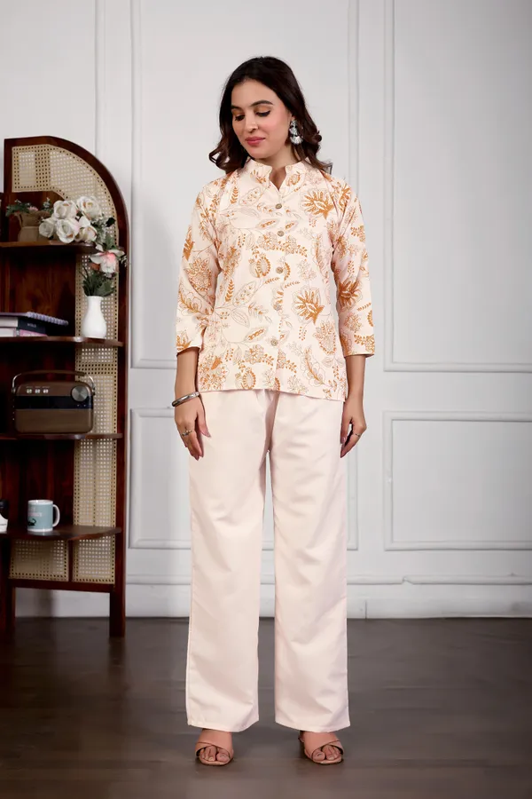 Cream_Poly_Rayon_Co-ord_Set_For_Women
