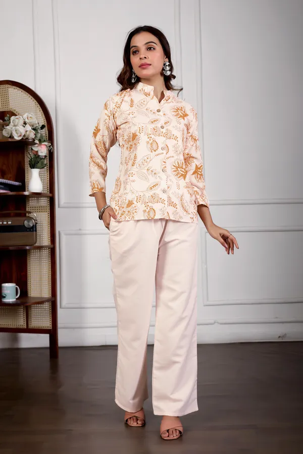 Cream_Poly_Rayon_Co-ord_Set_For_Women