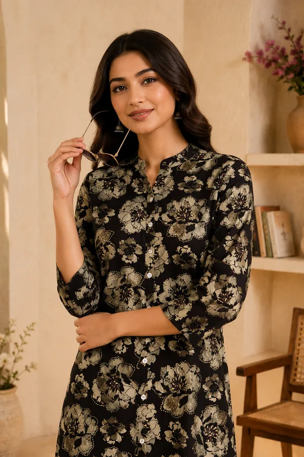 Black_Floral_Printed_Vatican_Kurta_Pant_Set_for_Women
