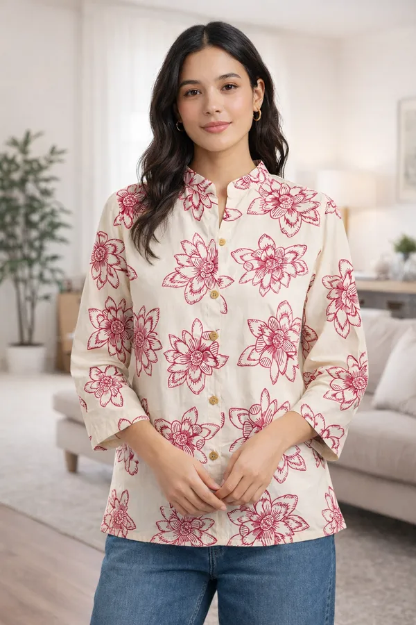 Cream_Poly_Rayon_Top_For_Women