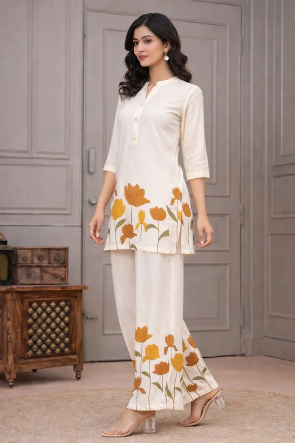 Cream_Off_White_Poly_Rayon_Co_Ord_Set_For_Women