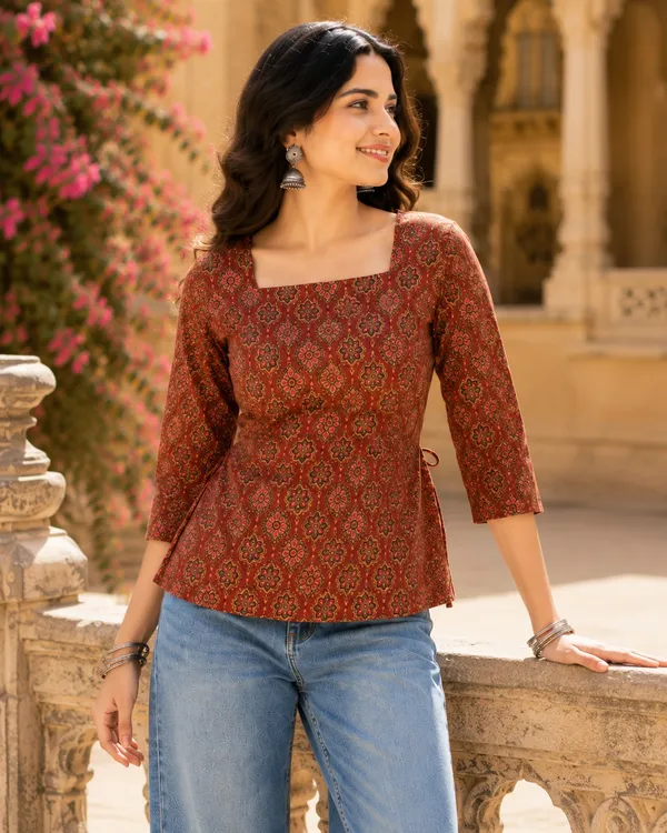 Maroon_Ajrakh_Printed_Tunic_Top_for_Women_|_Fadrox