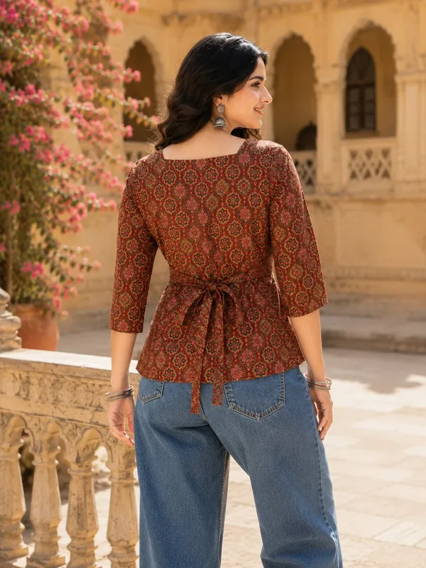 Maroon_Ajrakh_Printed_Tunic_Top_for_Women_|_Fadrox