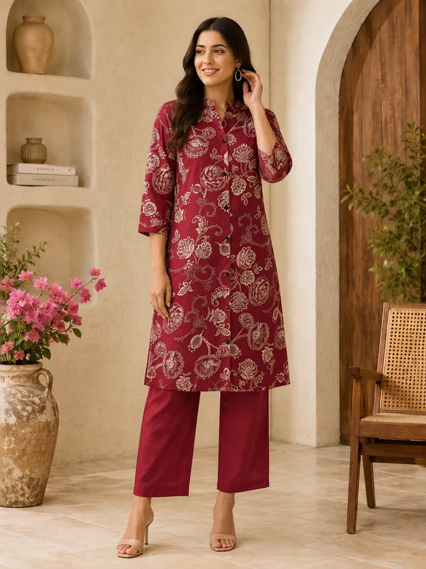 Pink__Floral_Printed_Vatican_Kurta_Pant_Set_for_Women