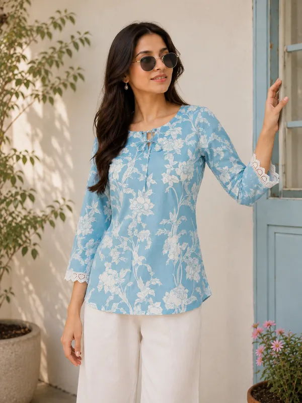 Women's_Blue_Floral_Printed_Rayon_Top