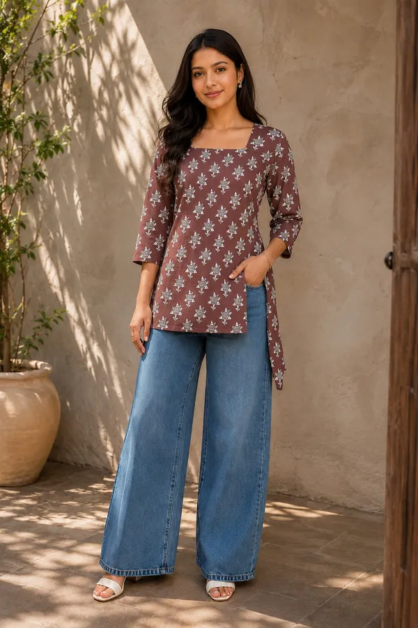 Women's_Coffee_Printed_Rayon_Asymmetric_Top