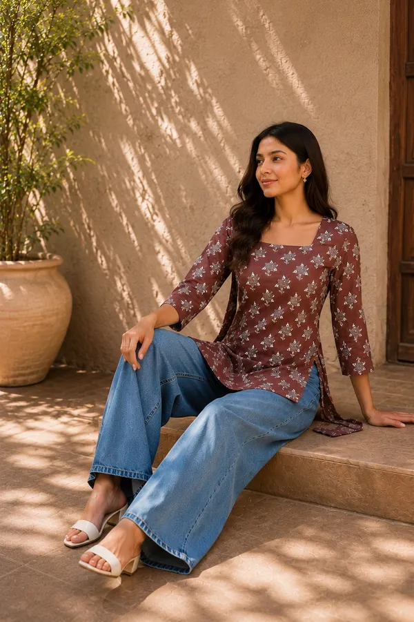 Women's_Coffee_Printed_Rayon_Asymmetric_Top