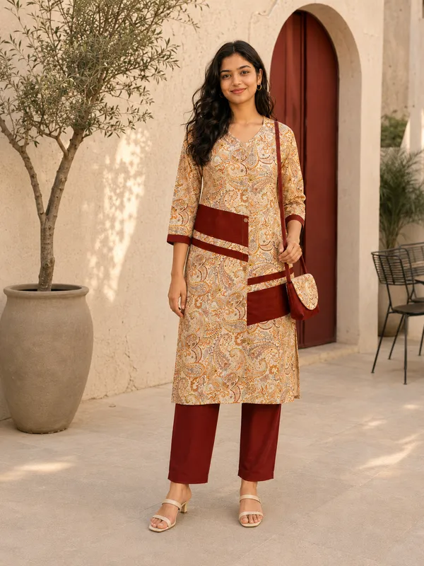 Women's_Maroon_Paisley_Rayon_Co-ord_Set_with_Free_Purse
