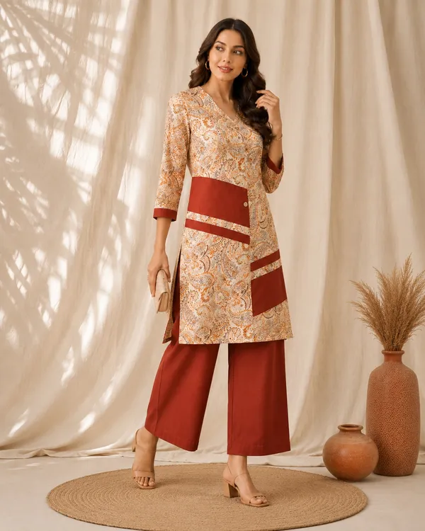 Women's_Maroon_&_Cream_Paisley_Print_Rayon_Kurti