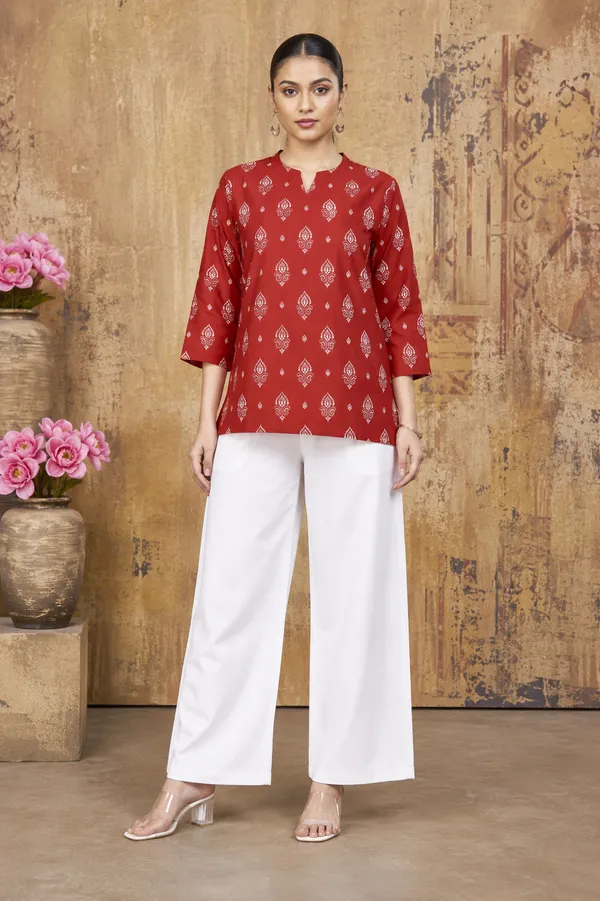Women’s_Red_Ethnic_Printed_One_Piece_Top