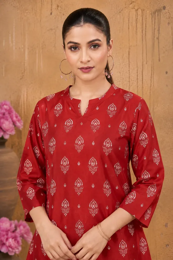 Women’s_Red_Ethnic_Printed_One_Piece_Top