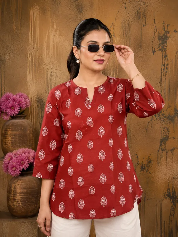 Women’s_Red_Ethnic_Printed_One_Piece_Top