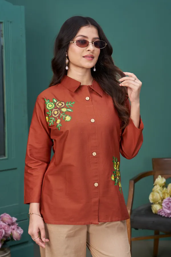Rust_Red_Dhabu_Cotton_Co-ord_Set_For_Women
