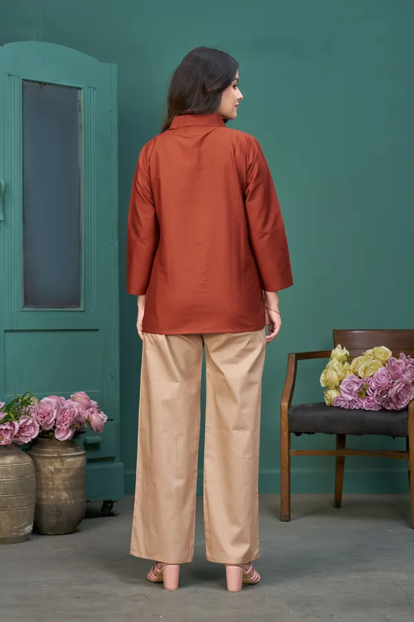 Rust_Red_Dhabu_Cotton_Co-ord_Set_For_Women