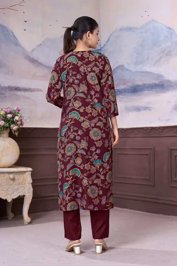 FADROX_Maroon_Floral_Printed_Kurta_with_Pant_Set_for_Women_|_Elegant_Daily_Wear_Kurta_Set