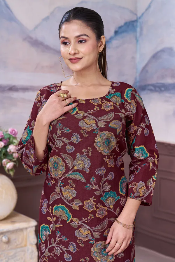 FADROX_Maroon_Floral_Printed_Kurta_with_Pant_Set_for_Women_|_Elegant_Daily_Wear_Kurta_Set