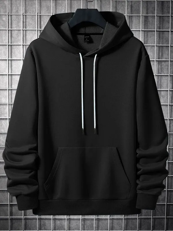 Black_Solid_Fleece_Full_Sleeve_Hooded_Neck_Sweatshirt_For_Men_&_Women