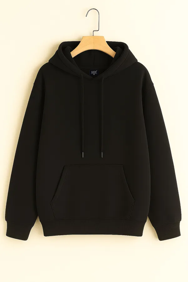 Black_Solid_Fleece_Full_Sleeve_Hooded_Neck_Sweatshirt_For_Men