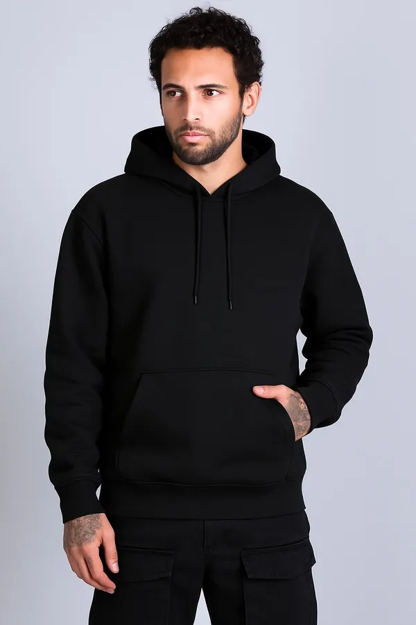 Black_Solid_Fleece_Full_Sleeve_Hooded_Neck_Sweatshirt_For_Men