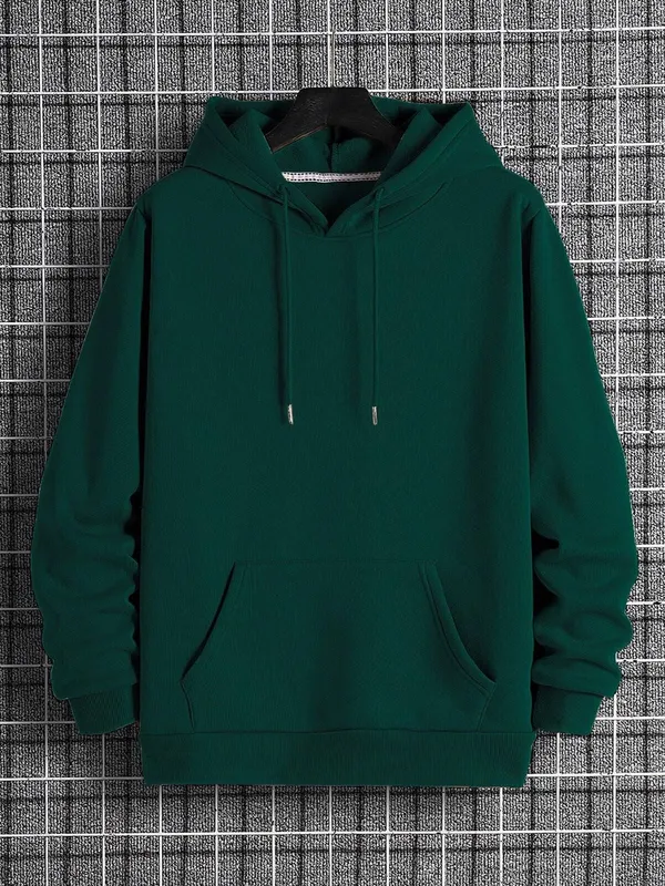 Green_Solid_Fleece_Full_Sleeve_Hooded_Neck_Sweatshirt_For_Men_&_Women