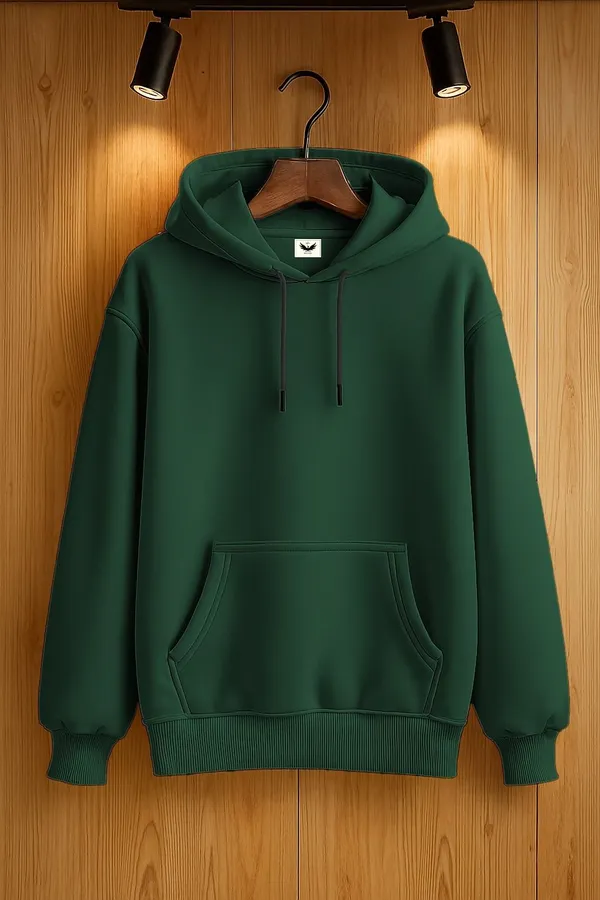Green_Solid_Fleece_Full_Sleeve_Hooded_Neck_Sweatshirt_For_Men