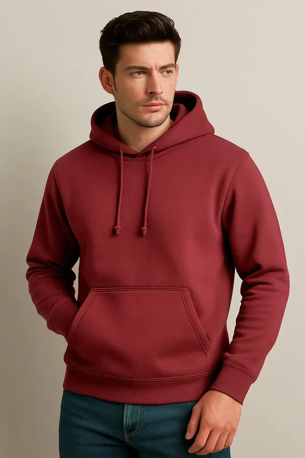 Maroon_Solid_Cotton_Blend_Full_Sleeve_Hooded_Neck_Sweatshirt_For_Men