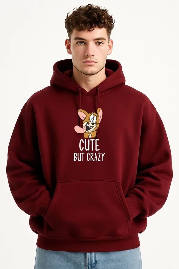 Maroon_Printed_Fleece_Full_Sleeve_Hooded_Neck_Sweatshirt_For_Men